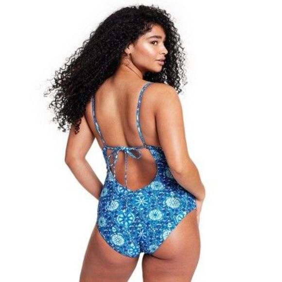 Women's Zinnia Floral Print Medium Coverage One Piece Swimsuit - RHODE Blue - Picture 4 of 5